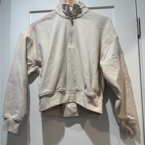 Athleta quarter zip and jogger sweat set! Cream with peach stitching.